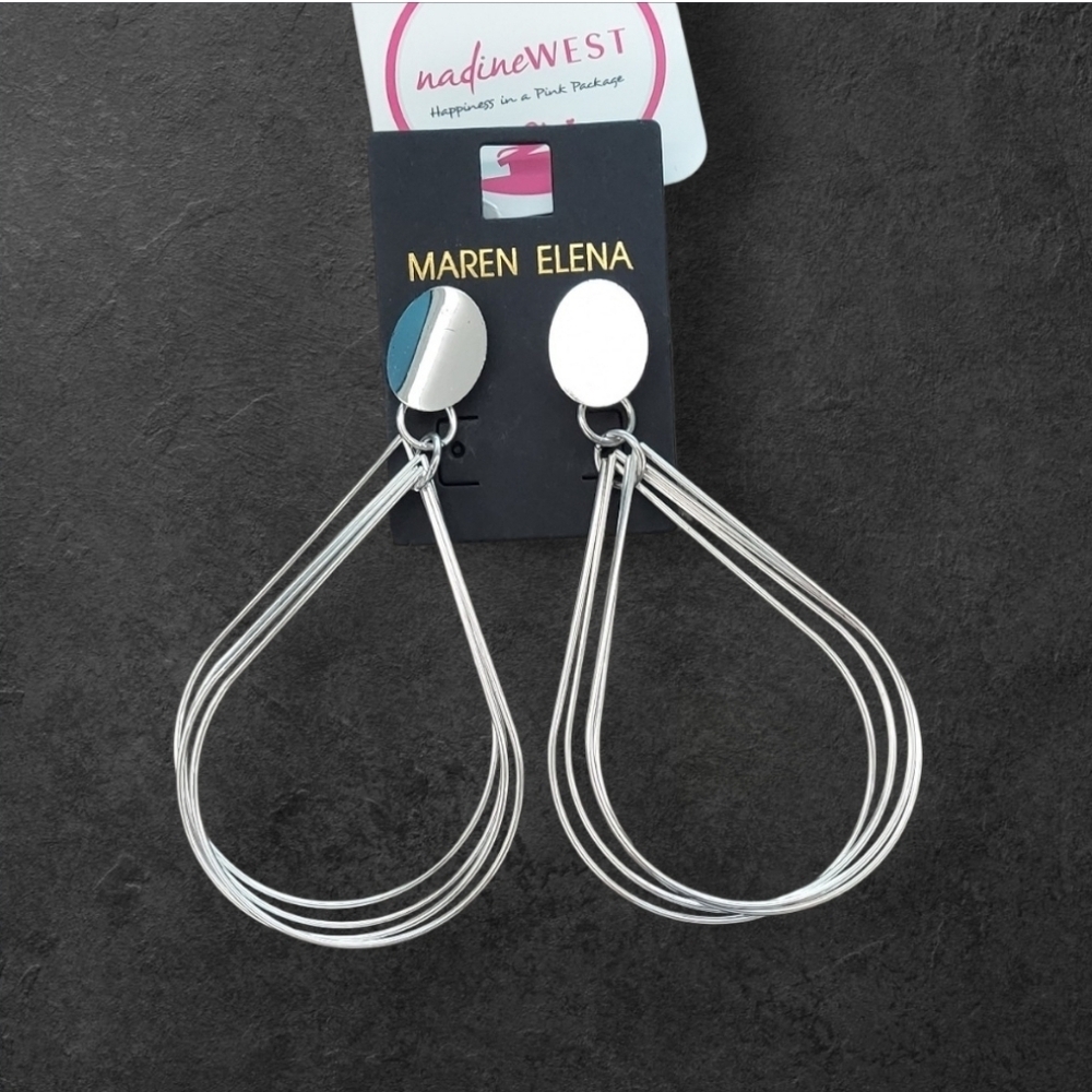 NWT Maren Elena For NADINE WEST Silver Wire Dangle Earrings ~4" Lightweight